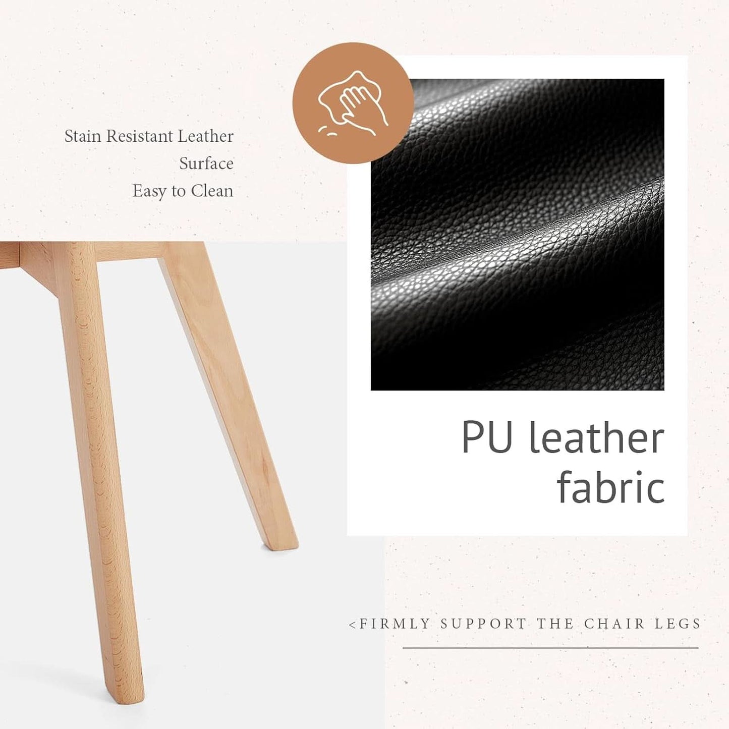 Black PU Leather Mid Century Dining Chairs Solid Wood Legs