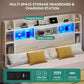 King Size Bed Frame Antique White With Bookcase Headboard