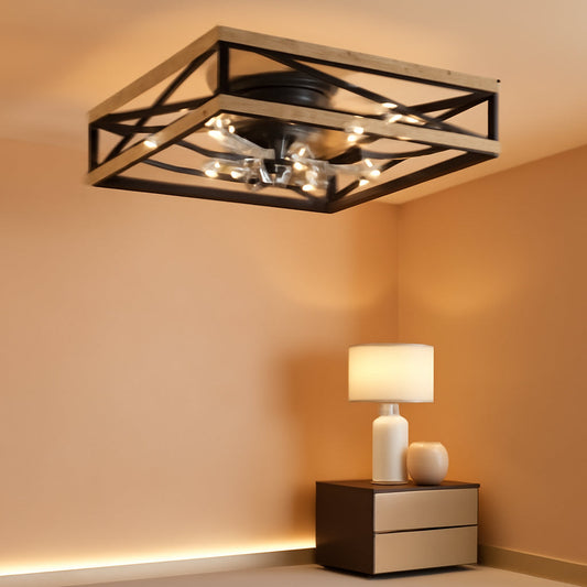 20 Inch Industrial Caged Flushmount Ceiling Fan Remote