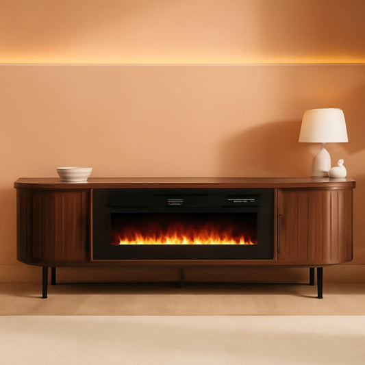 Seventy Inch Walnut TV Stand With Electric Fireplace