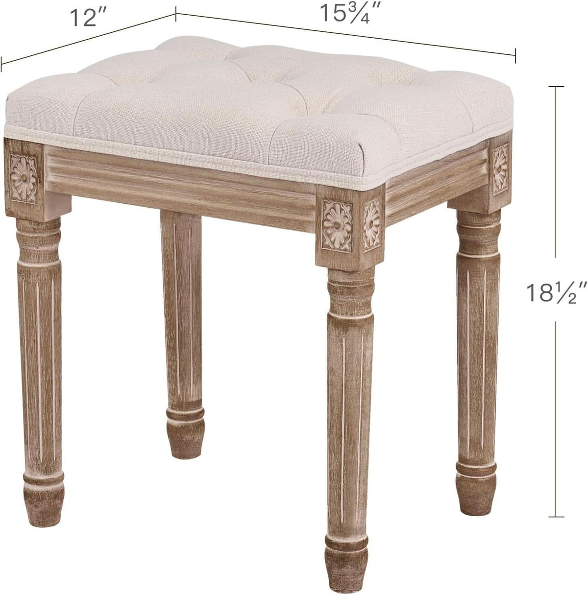Beige Ottoman Stool 18.5 Inches Elegant Contemporary