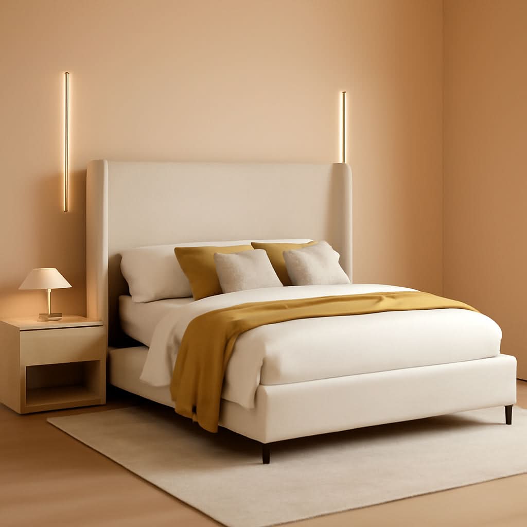 Full Size White Wing back Upholstered Head board Bed