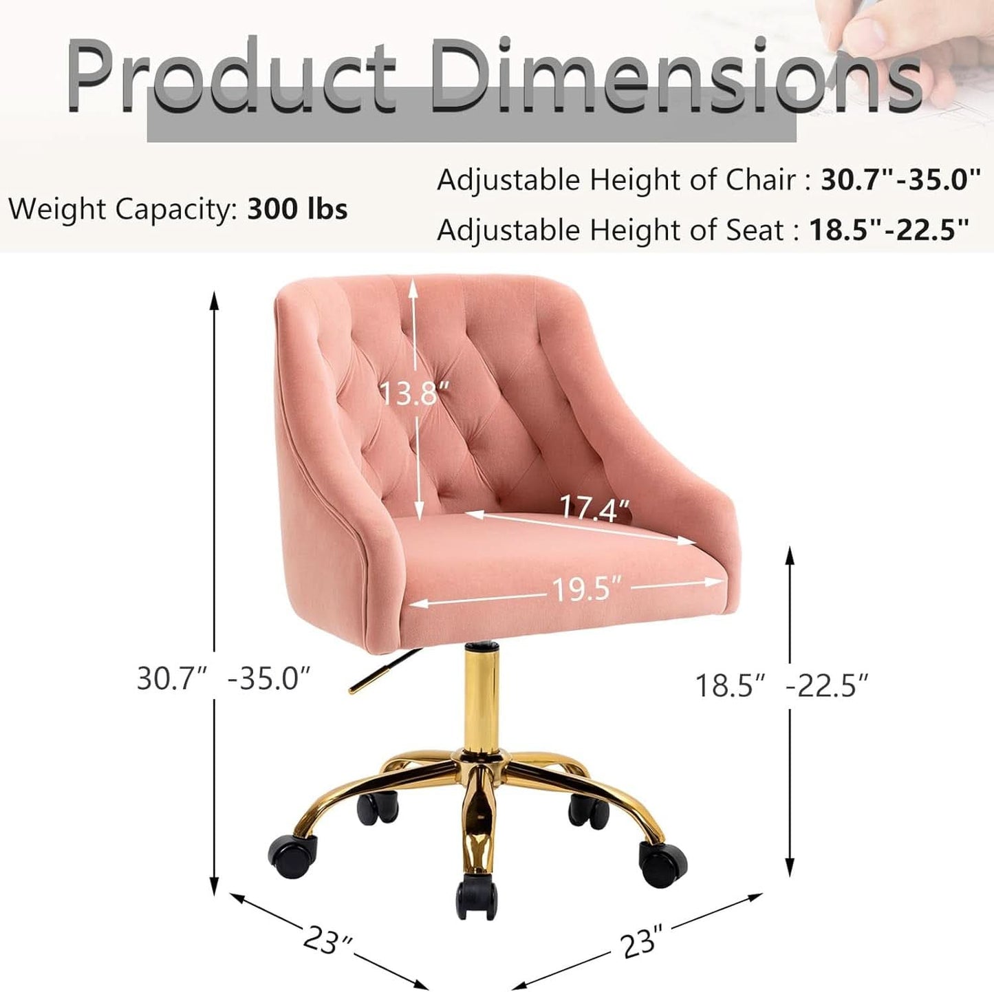 Pink Velvet Office Chair 360 Swivel Modern Desk Chair