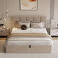 Queen Size Hydraulic Lift Storage Bed Beige Linen Upholstered