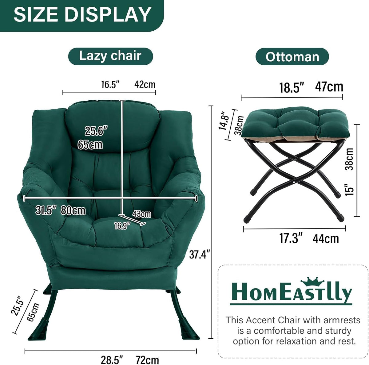 Large Dark Green Upholstered Ottoman Armchair Office
