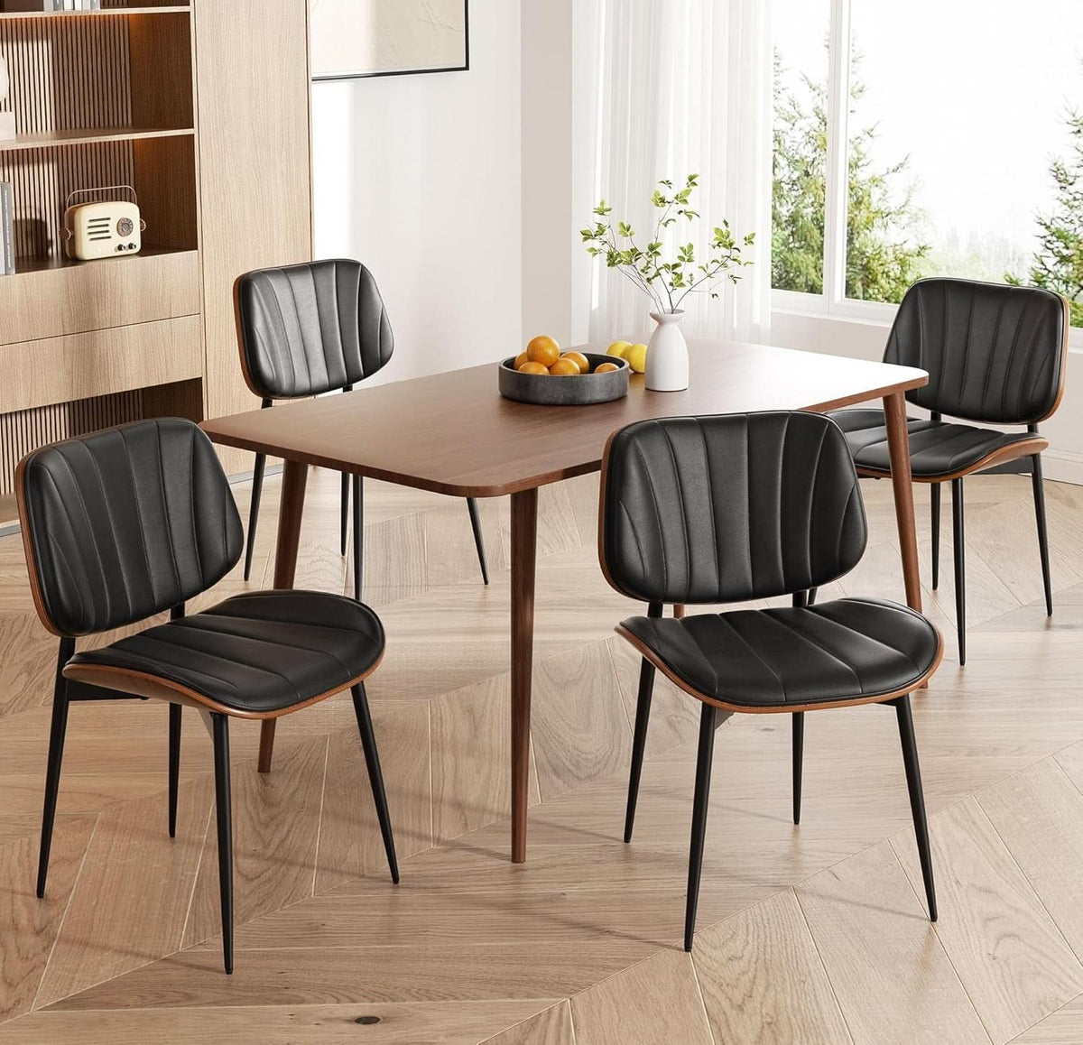 2 Black Faux Leather Mid Century Modern Dining Chairs