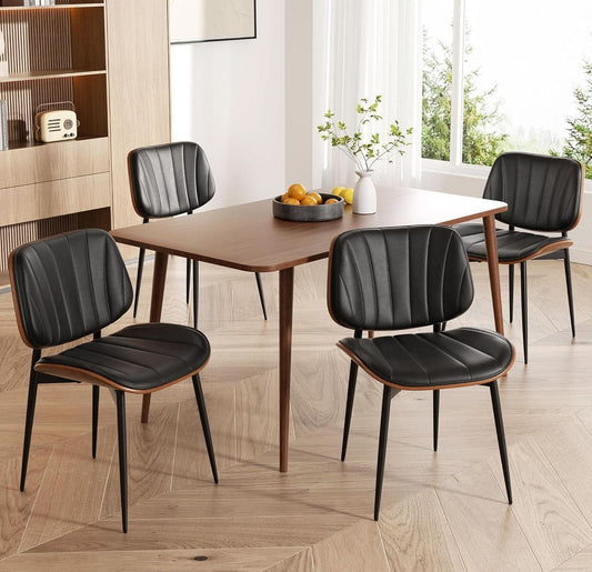 2 Black Faux Leather Mid Century Modern Dining Chairs