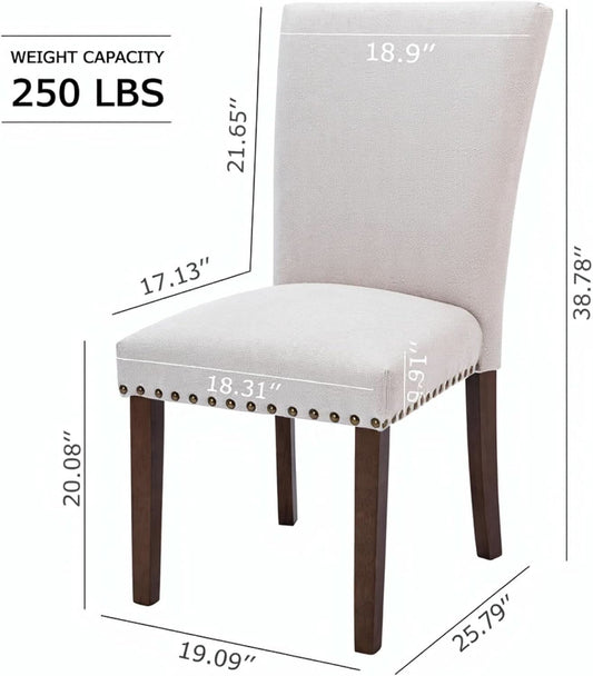 Beige Upholstered Dining Chairs Featuring High Back