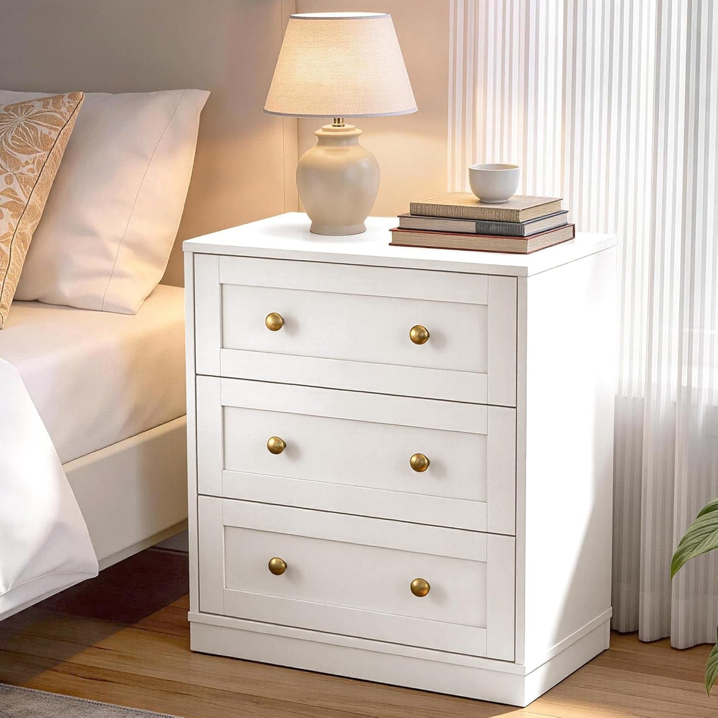 White Contemporary Solid Wooden Three Drawer Dresser