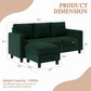 Green 76 Inches Upholstered Sectional Sofa Storage