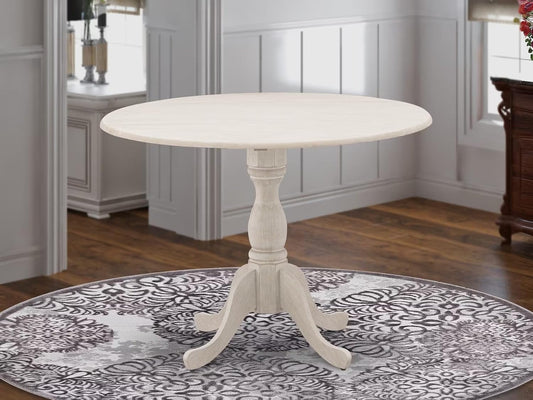 Round Wooden Dining Table 42-Inch Wirebrushed Buttercream