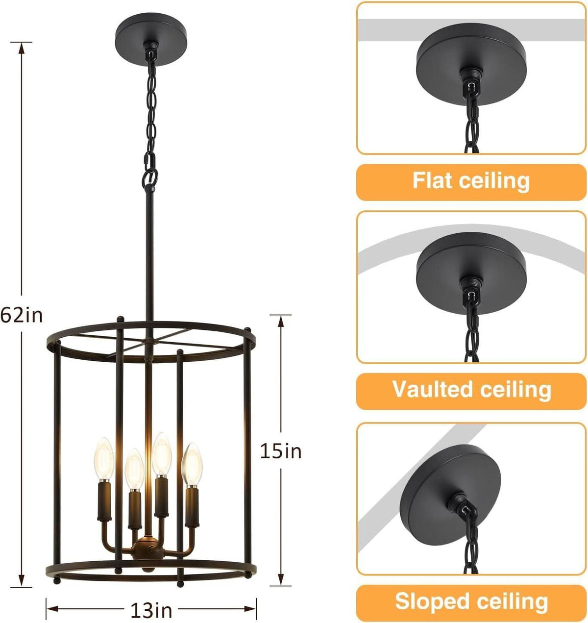 Industrial Black Chandelier Adjustable Height Ceiling Light