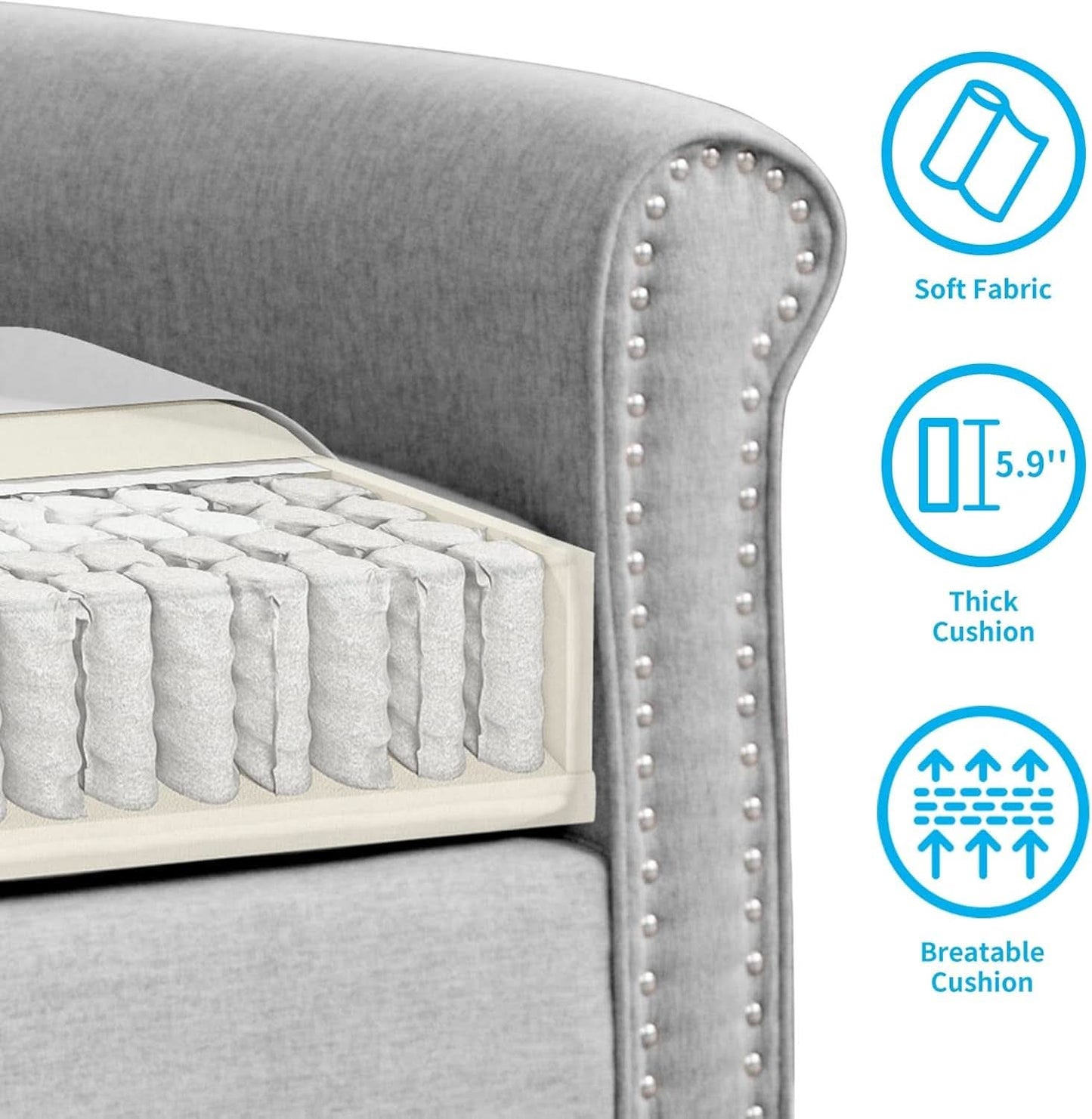 Light Grey Small Space Living Room Couch Set With Loveseat-4