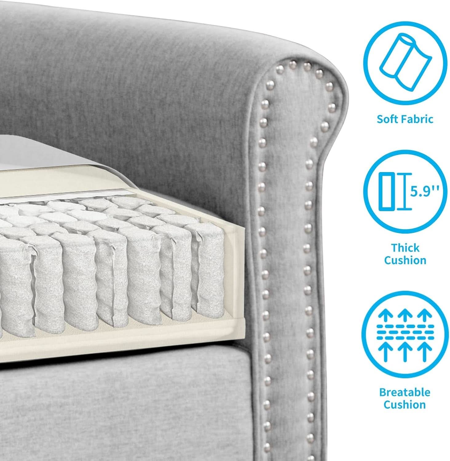 Light Grey Small Space Living Room Couch Set With Loveseat-4