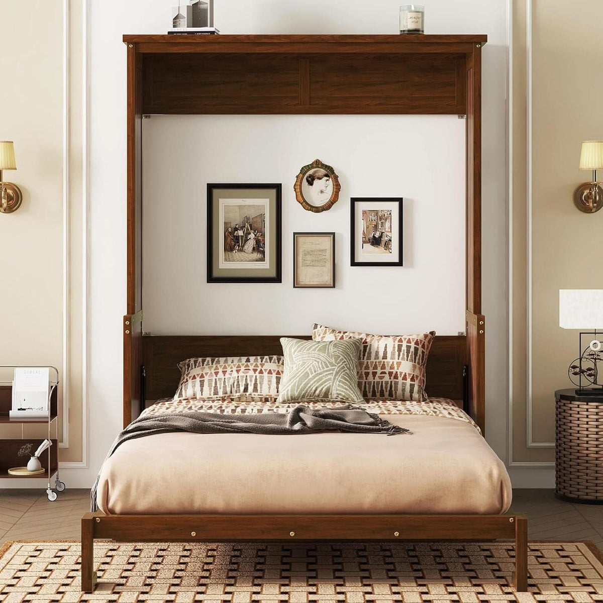 Queen Murphy Wall Bed Walnut Finish CabinetrySystem Unit
