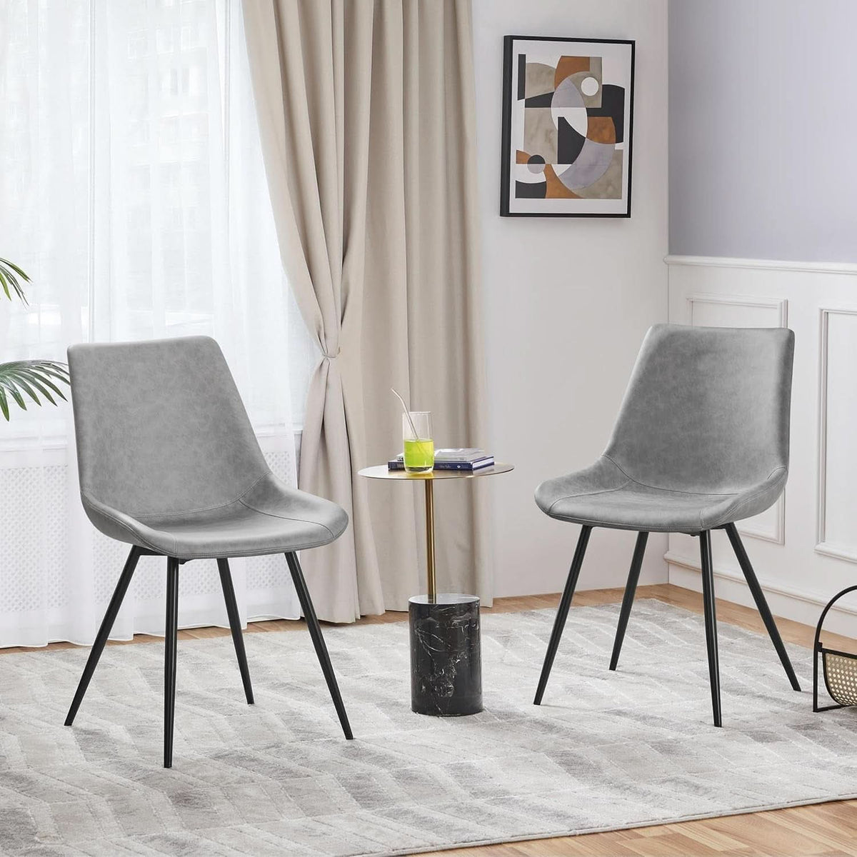 Dining Chairs Set Of 2 Grey Faux Leather With Metal Legs