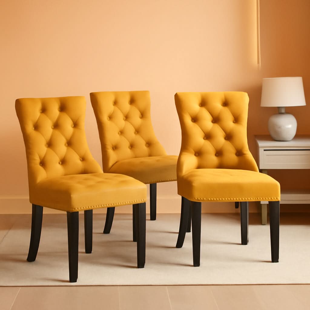Velvet Tufted Dining Chairs Set Of Four Gold Finish