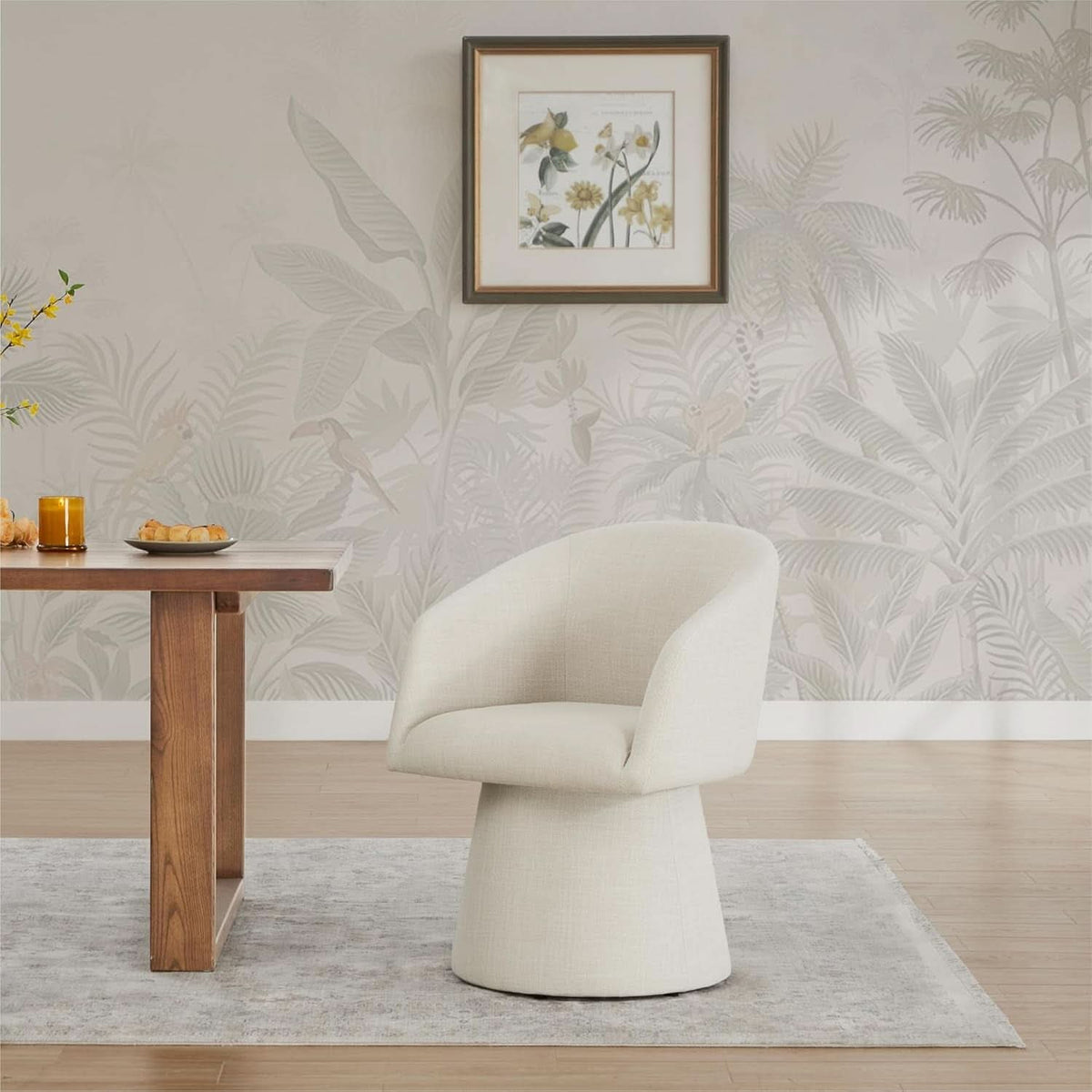 360 Degree Modern Swivel Linen Dining Chairs Set Of 4