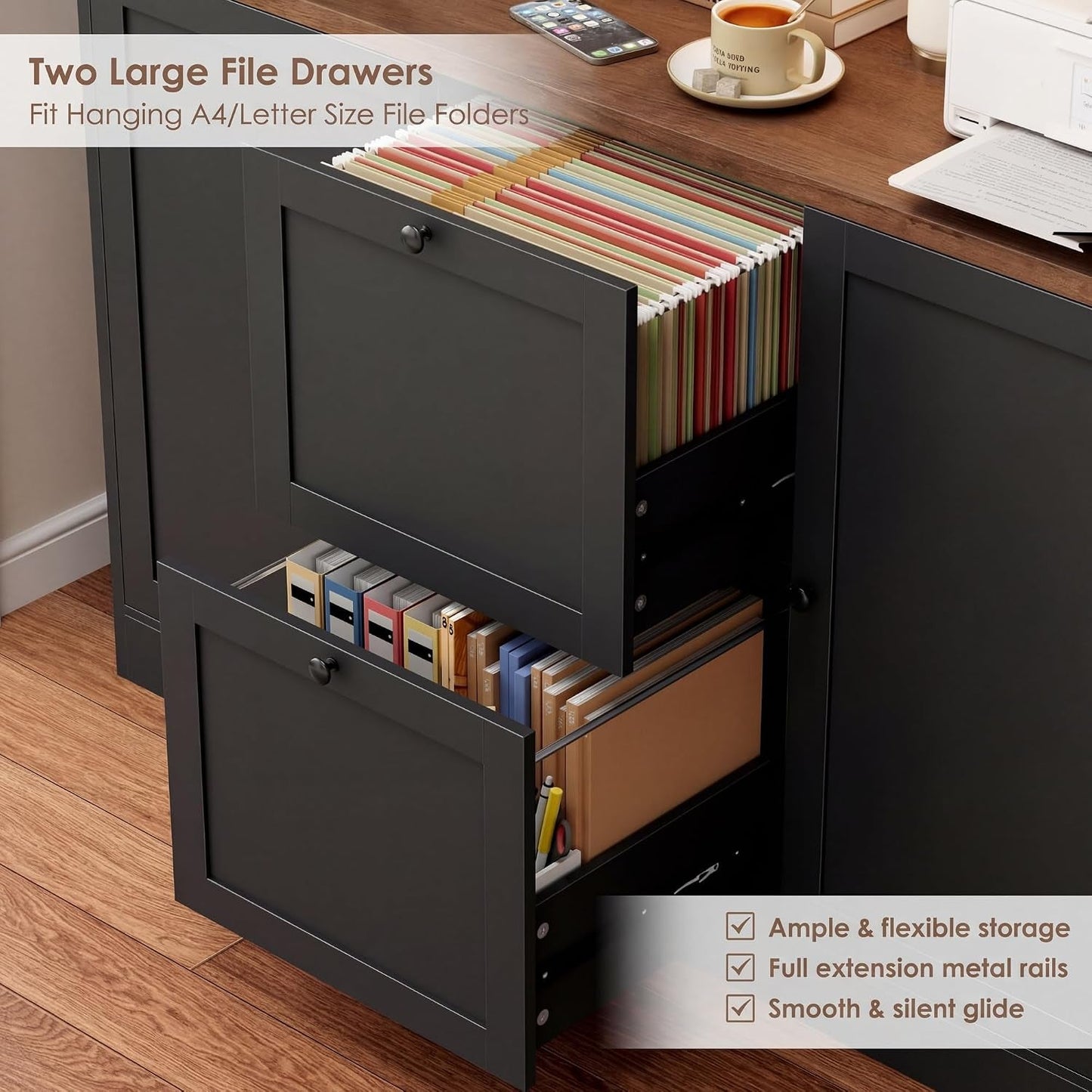 Seventy Two Inch Tall Black Bookcase With Power Out let System-4
