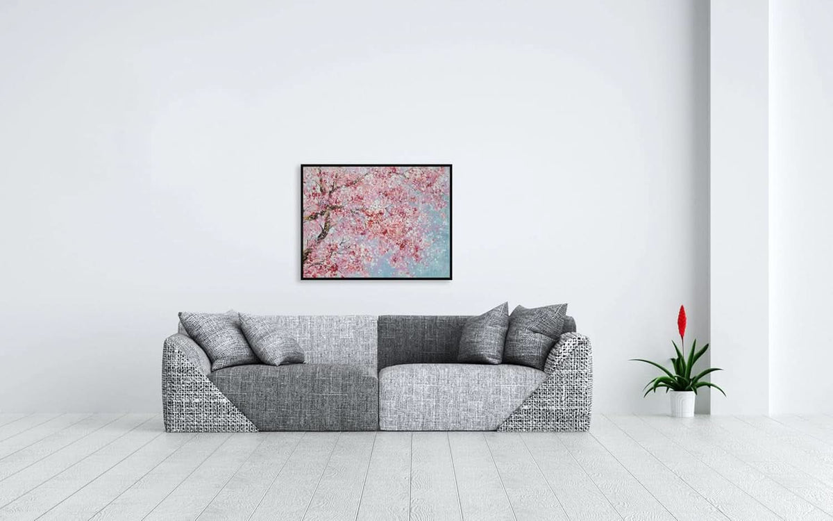 Hand Painted Plum Blossom Canvas Wall Art With Floating Frame