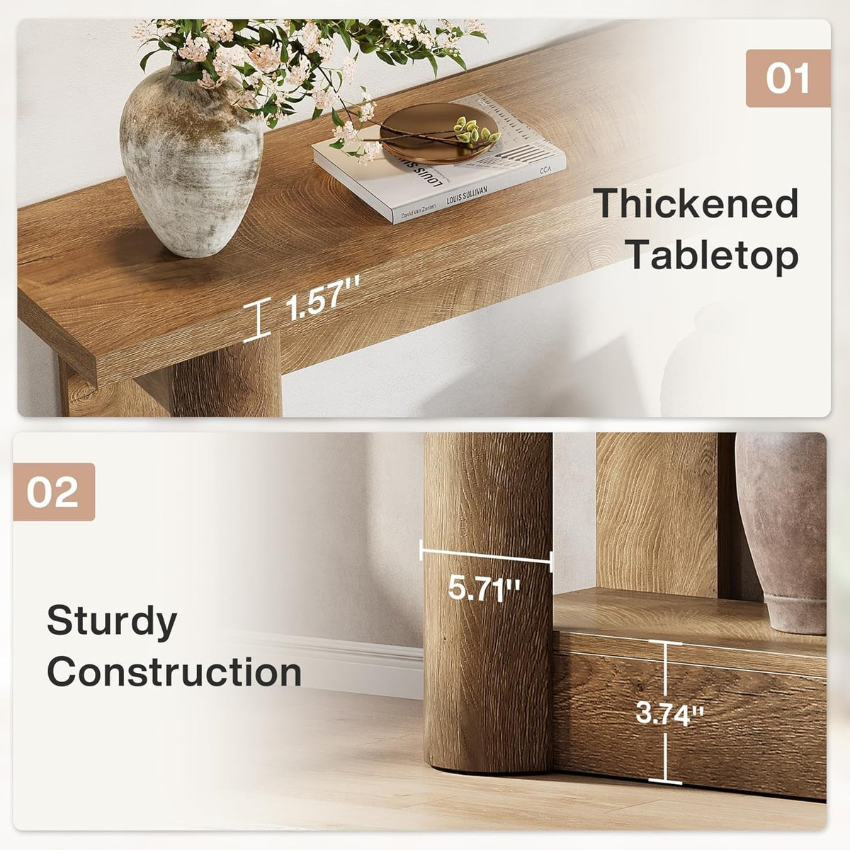 63-Inch Farmhouse Console Table, 2-Tier Storage Sofa Table behind the Couch