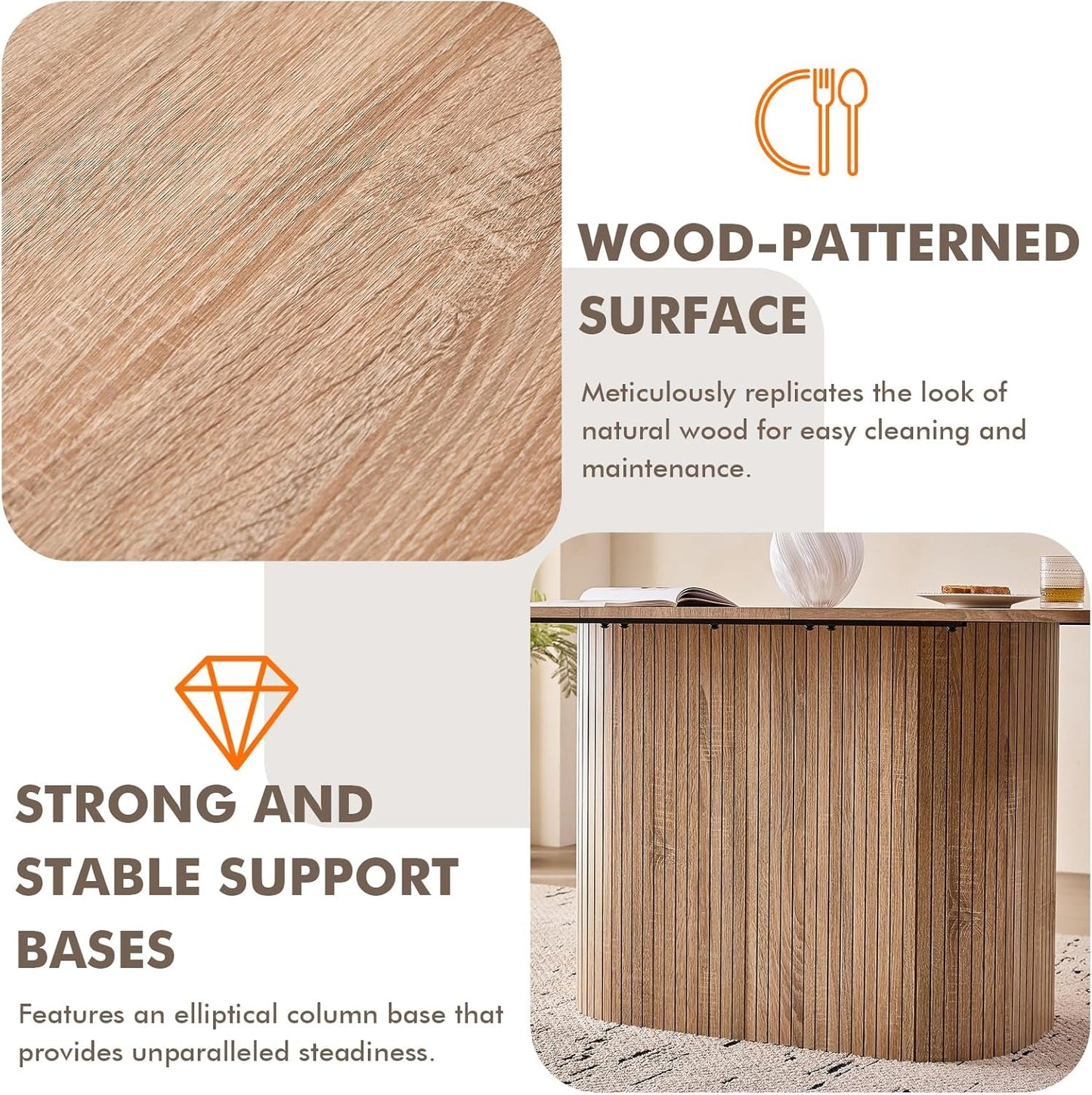 Contemporary 63 Inches Dining Table Rounded Corners