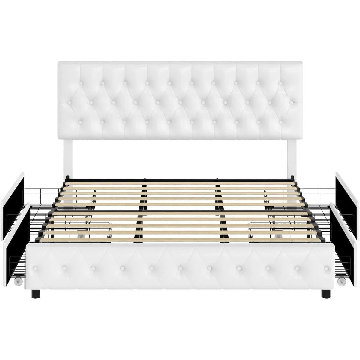 Queen Upholstered Bed Frame With Under Bed Drawers