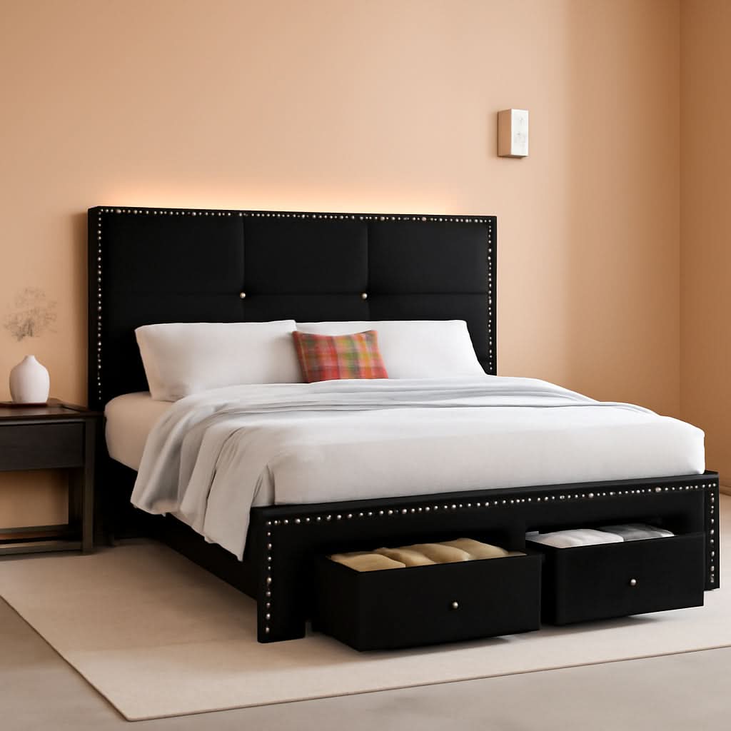 Queen Platform Bed Frame With Integrated Drawers USB Charge