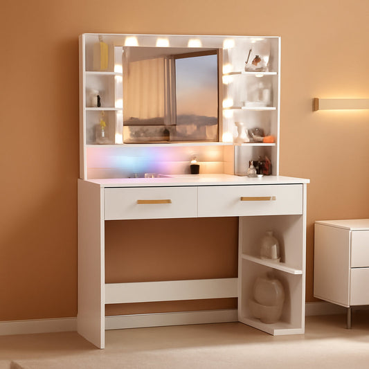White Vanity Dressing Table With Illuminated Mirror