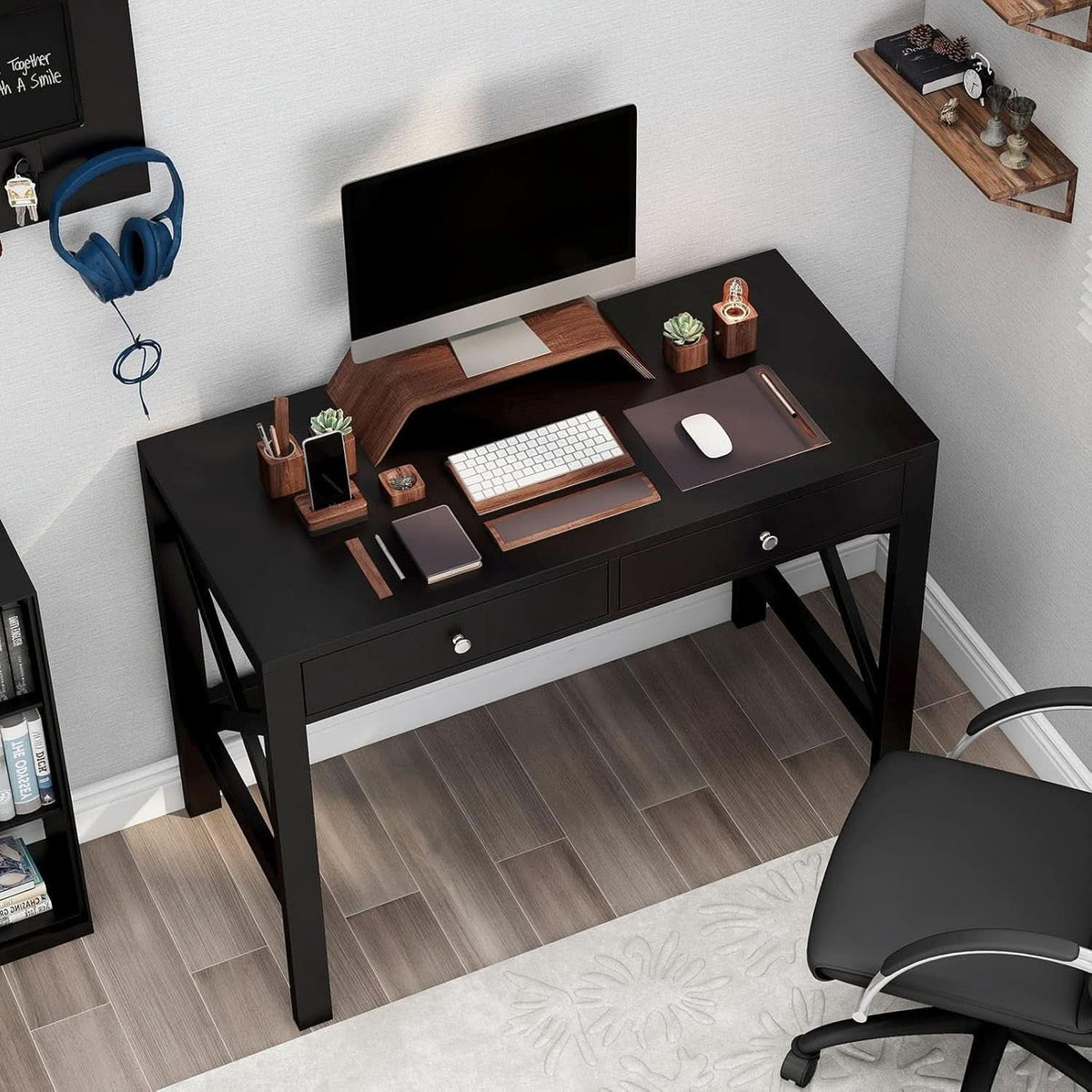Black Home Office Desk With Drawers And Vanity Table