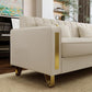 86 Inch Beige Velvet Loveseat With Gold Metal Legs Modern