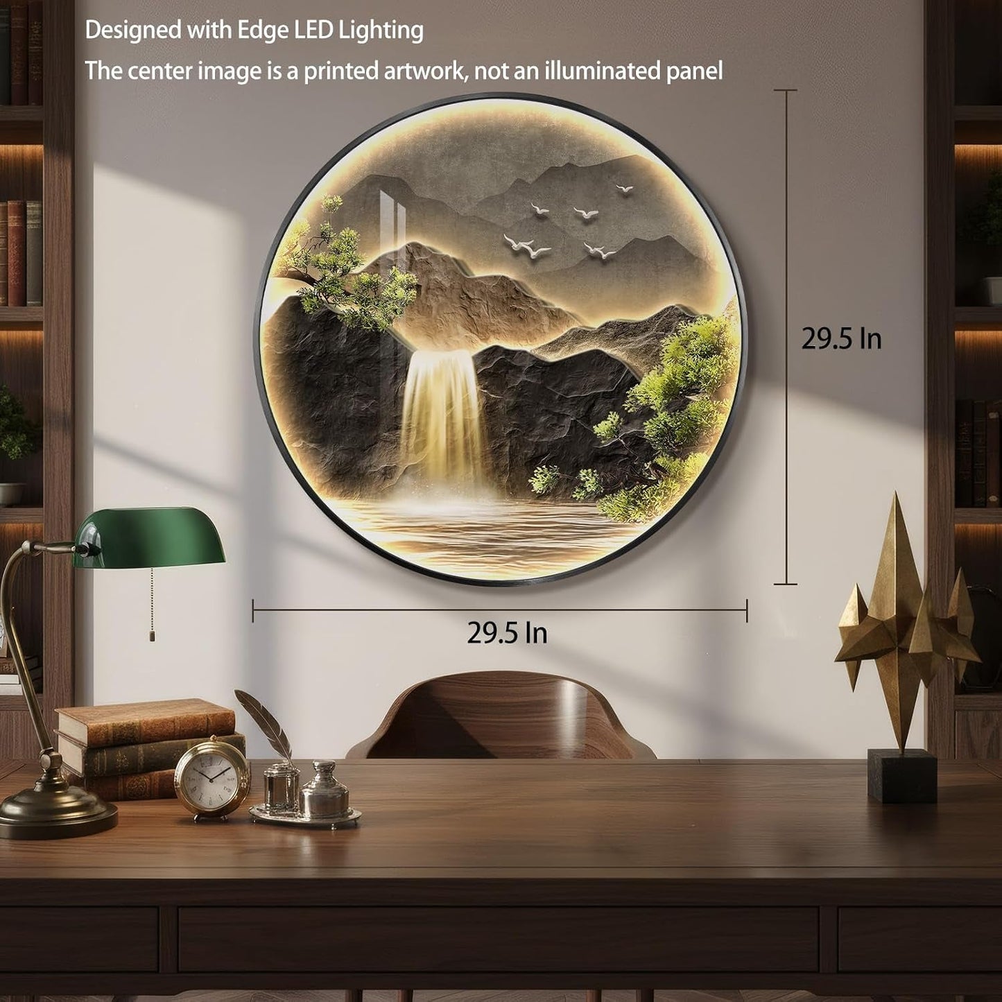 Illuminated Mountain Waterfall Wall Art 30x30 Inch