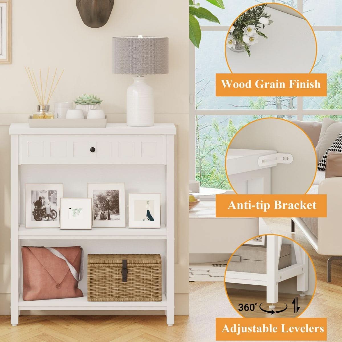 Bookcase With Drawer In White Oak Finish For Living Room-3