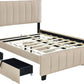 Queen Beige Velvet Upholstered Platform Bed Trundle