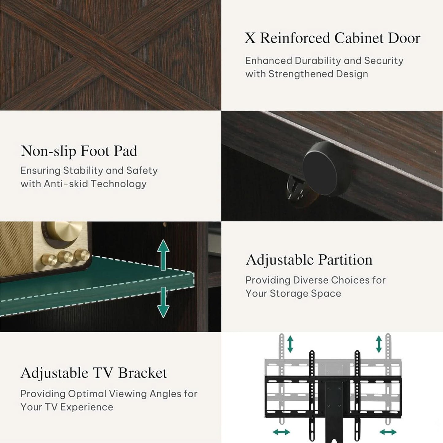 Espresso Farmhouse TV Stand With Adjustable Mounting