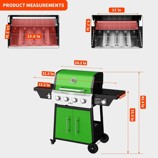Green Four Burner Propane Stainless Barbecue Grill