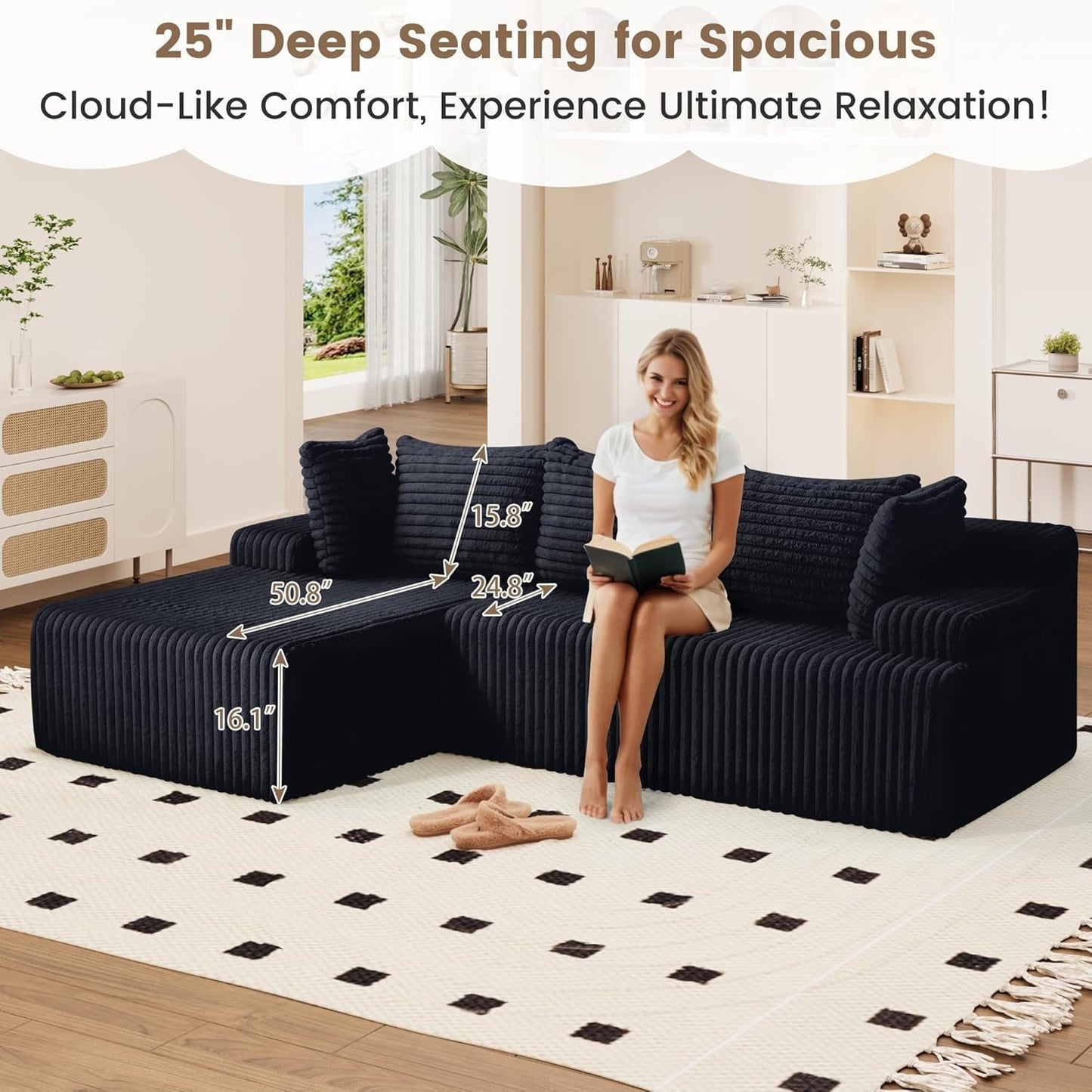 Black Modular Cloud Sofa Sectional Including Chaise