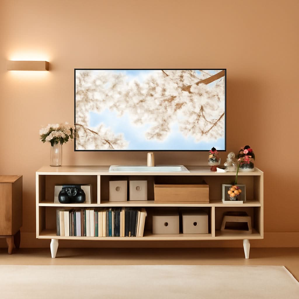 Walnut Finish 65 Inch TV Stand With Storage Cabinet Solutions-0