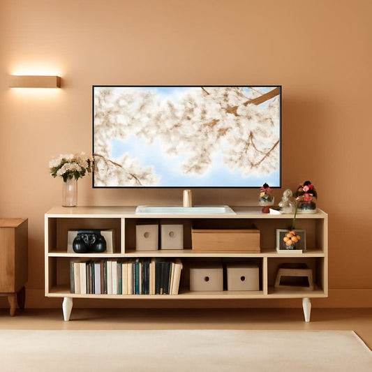 Walnut Finish 65 Inch TV Stand With Storage Cabinet Solutions-0