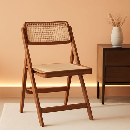 Rattan Folding Dining Chairs Set Of 2 Walnut Indoor Outdoor