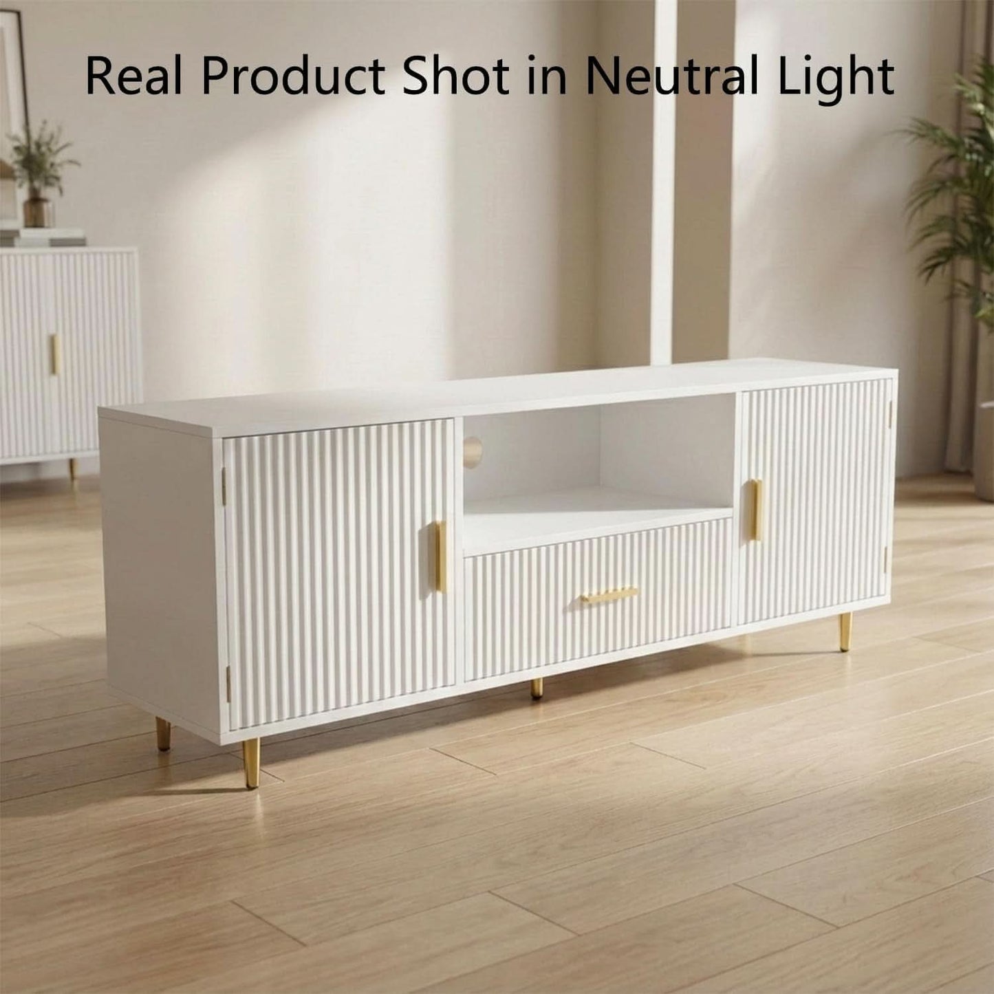 White Fluted TV Entertainment Console SixtyFive Inch