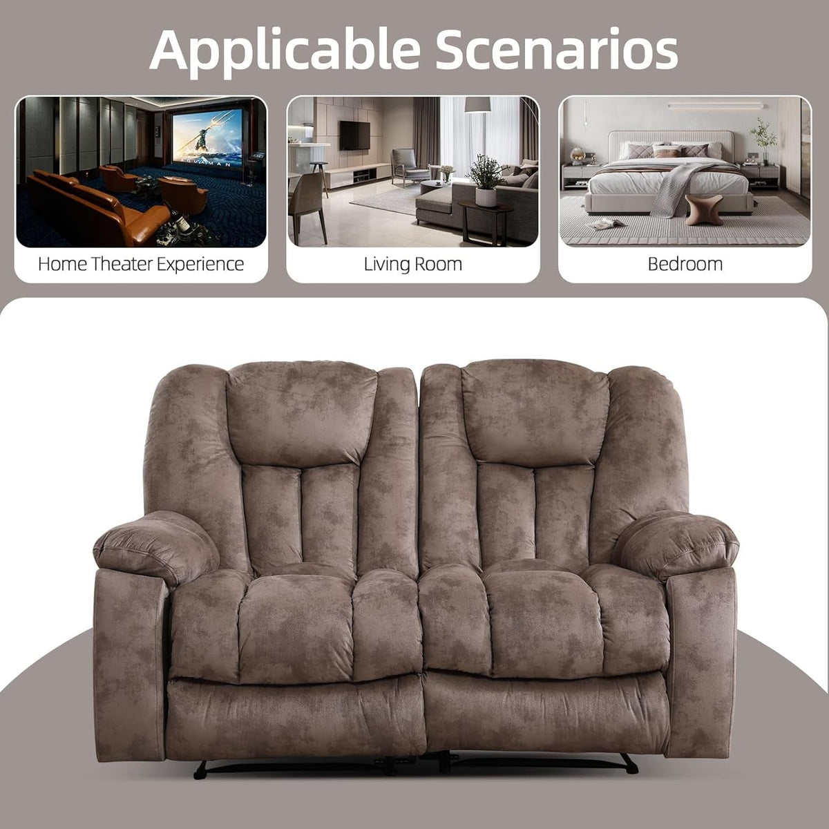 Light Brown ExtraWide Two Seat Manual Recliner Loveseat