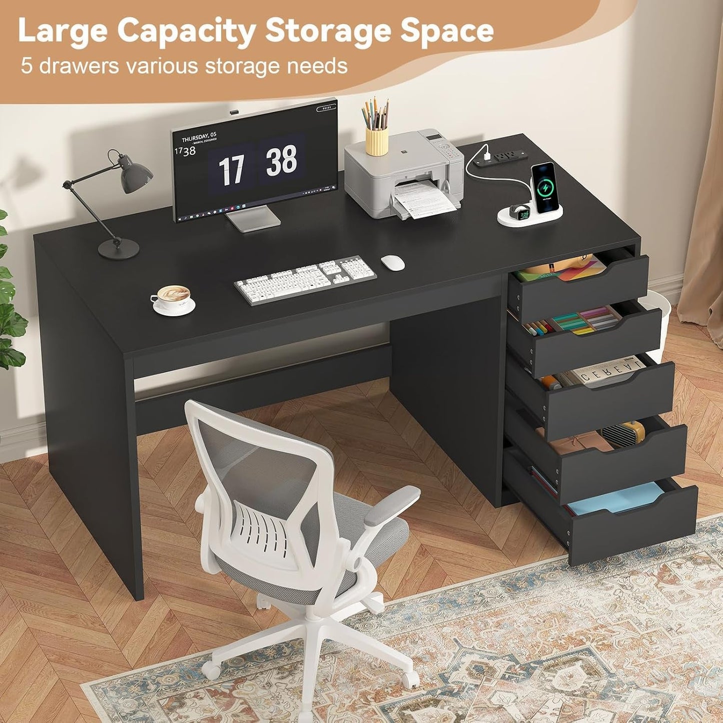 47 Inch Computer Desk With Multifunctional Storage-3