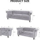 Three Piece Living Room Sofa Set Grey Velvet Chesterfield Sofa Club Chair Loveseat Nailhead Trim-1