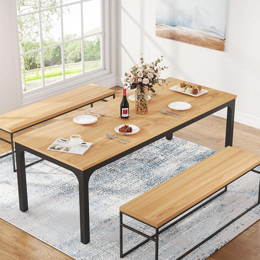 78 Inch Rustic Wood Dining Table For 6-8 People Rectangular