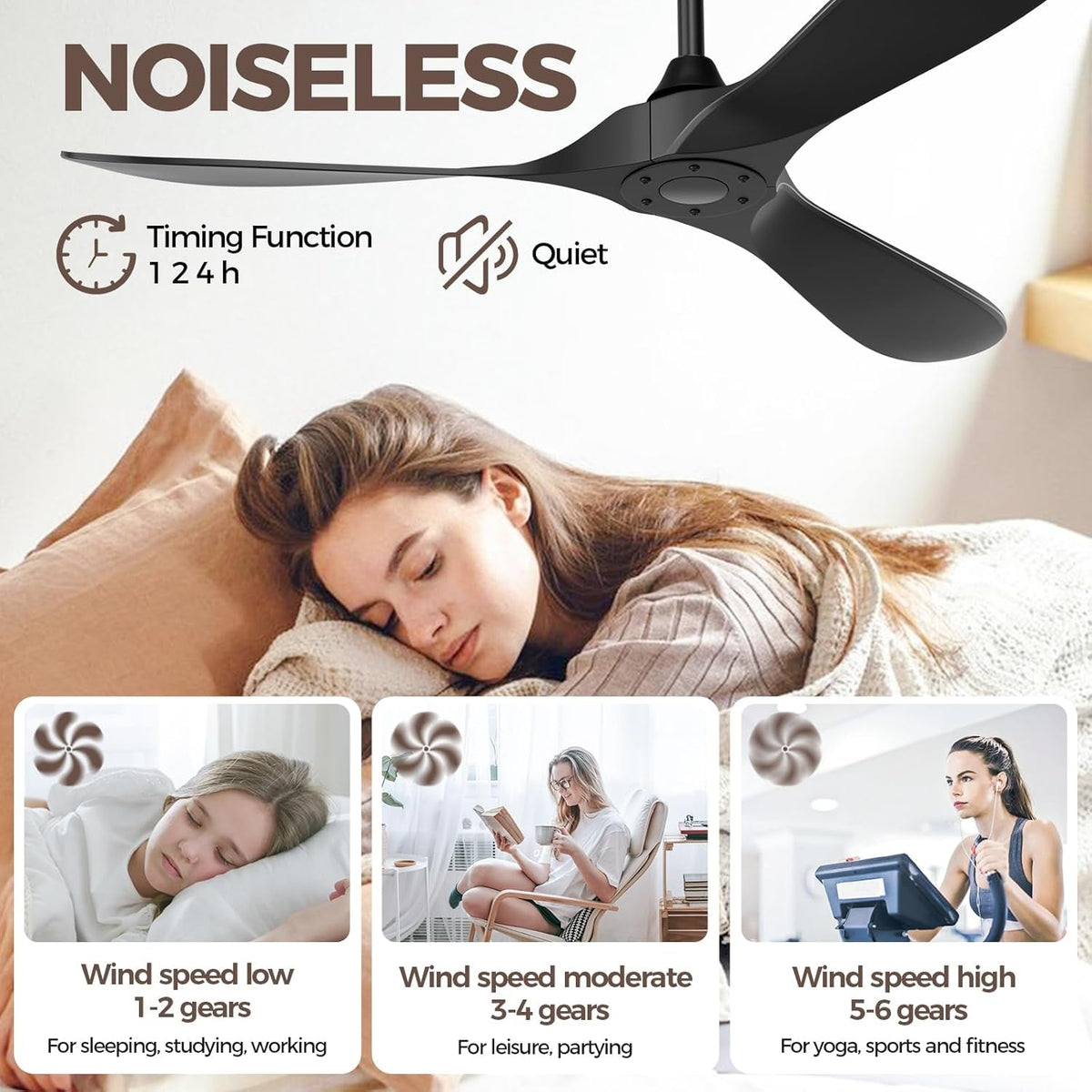 Black Outdoor Ceiling Fan Featuring Remote Control