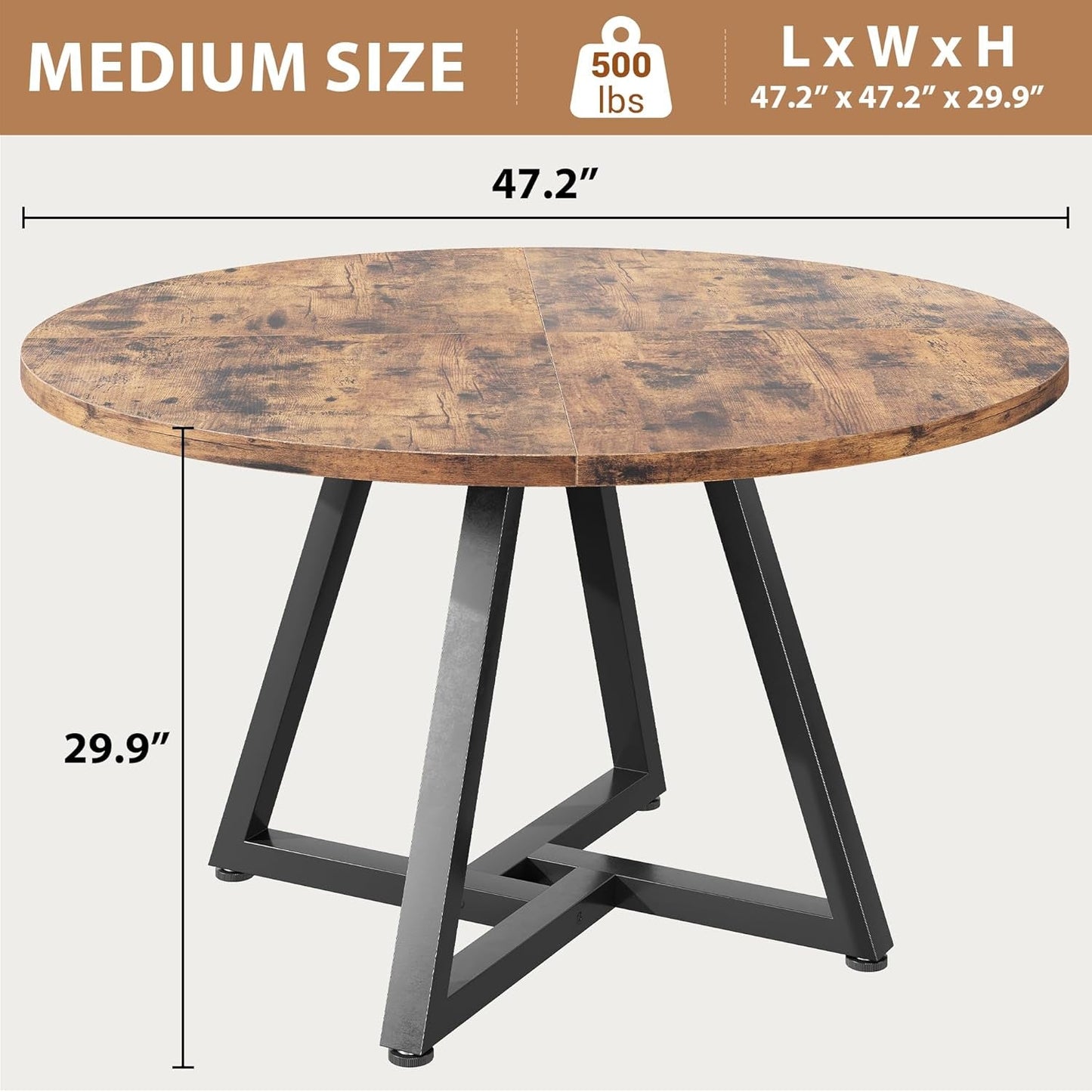 Round Dining Table 47 Inch Pedestal Walnut Stain Finish