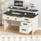Black White Farmhouse Computer Desk Electrical Outlets