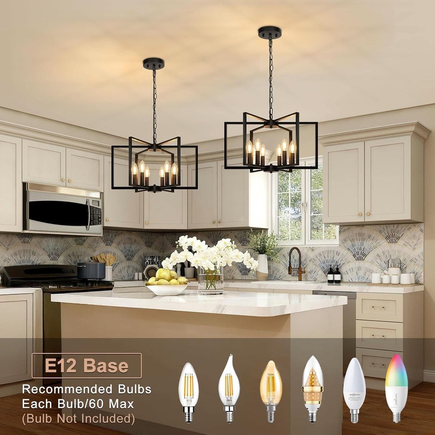 Black Geometric 6 Light Contemporary Ceiling Chandelier