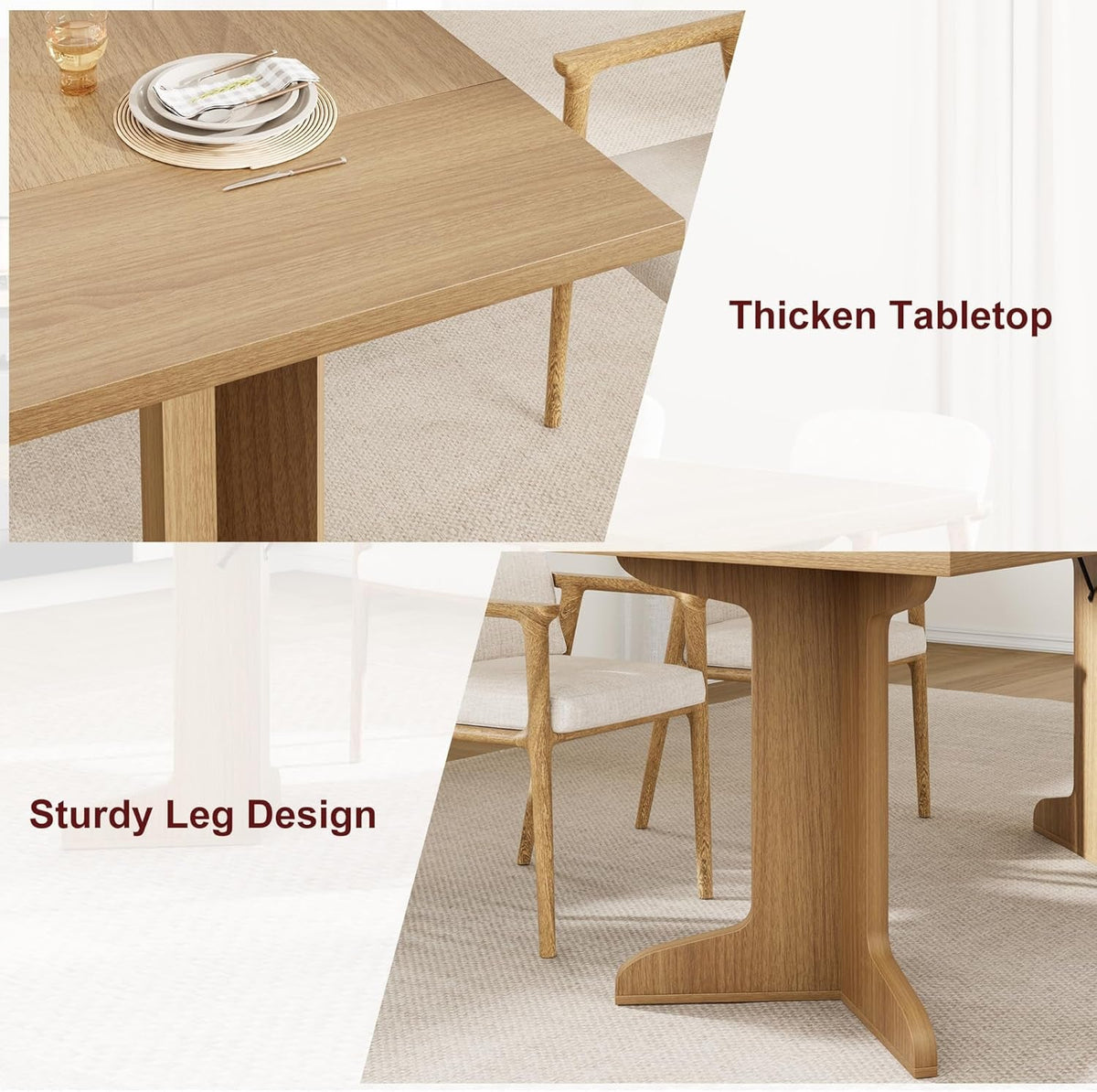 71Inch Elegant Oak Rectangular Dining Table Durable